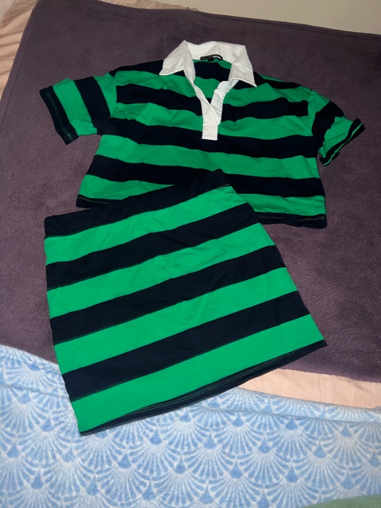 Fashion Nova Dresses & Skirts - Fashion Nova Green and Black Striped Top Set